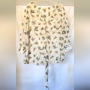 Sheer Bird Print Blouse